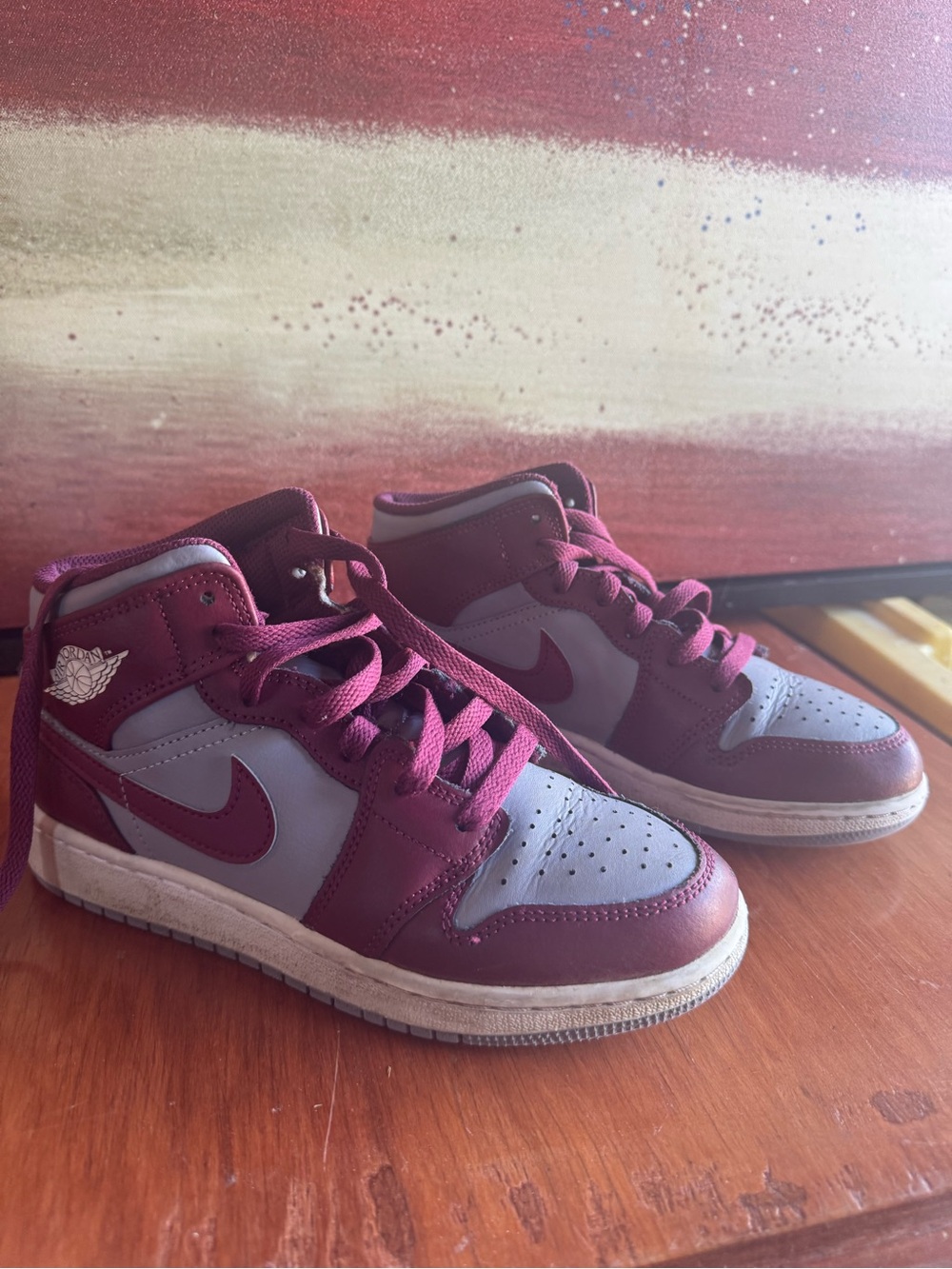 Nike Kids Mid-Top Sneakers in Burgundy and Gray